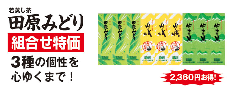 若蒸し茶 田原みどり 組合せ特価 3種の個性を心ゆくまで!