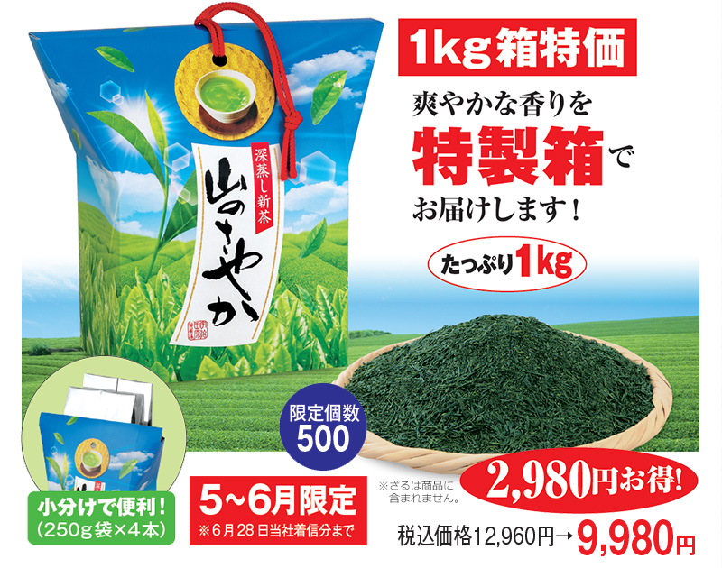 1kg箱特価 税込価格12,960円→9,980円 2,980円お得! 5~6月限定※6月28日当社着信分まで 限定個数500