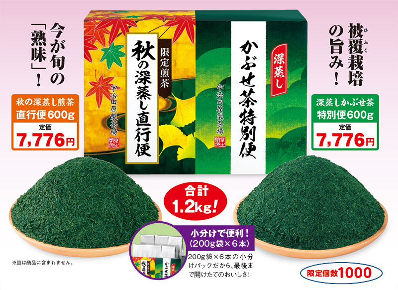 秋の深蒸し煎茶直行便600g 深蒸しかぶせ茶特別便600g 合計1.2kg!
