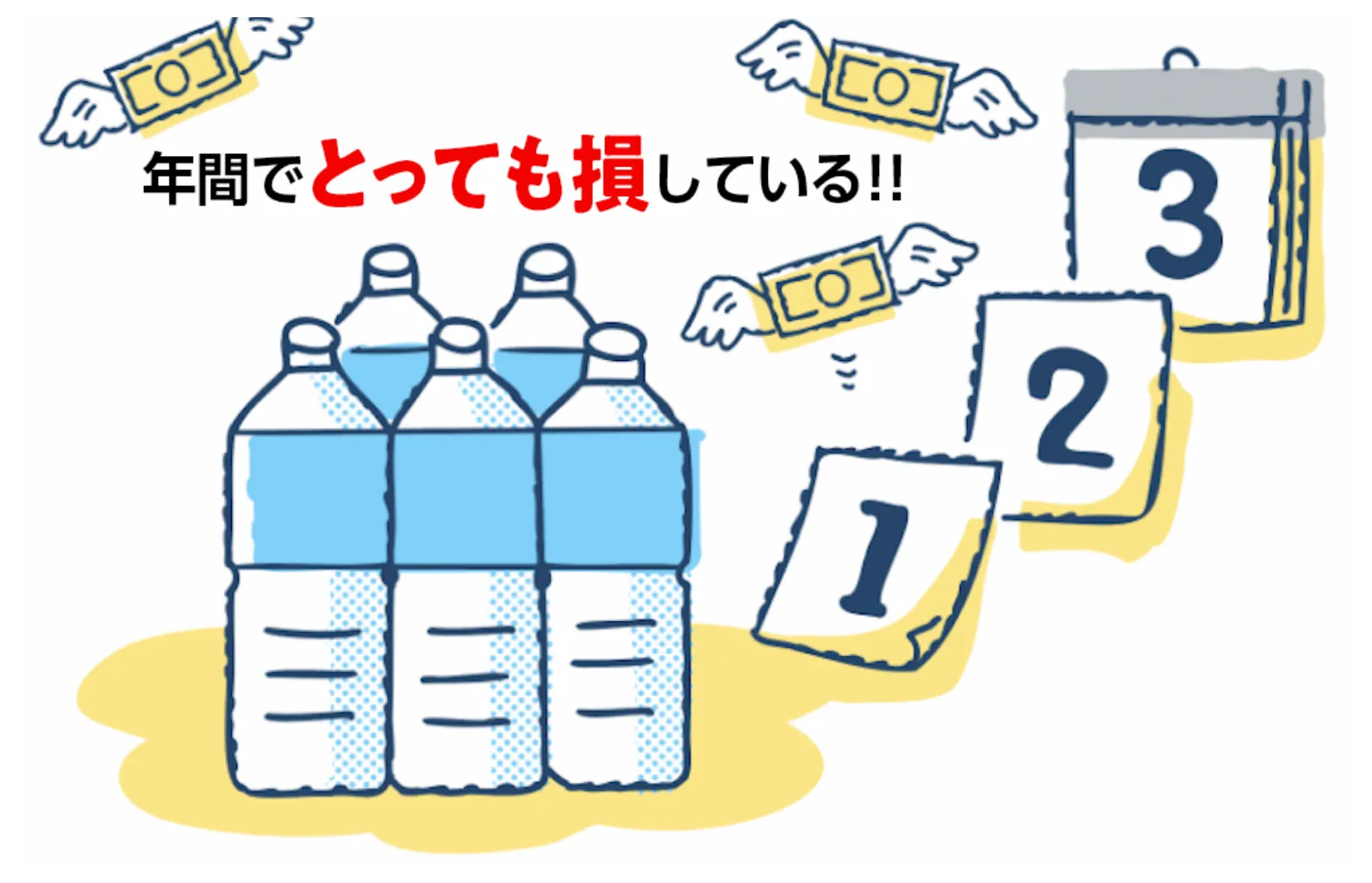 年間に消費するペットボトルのイラスト