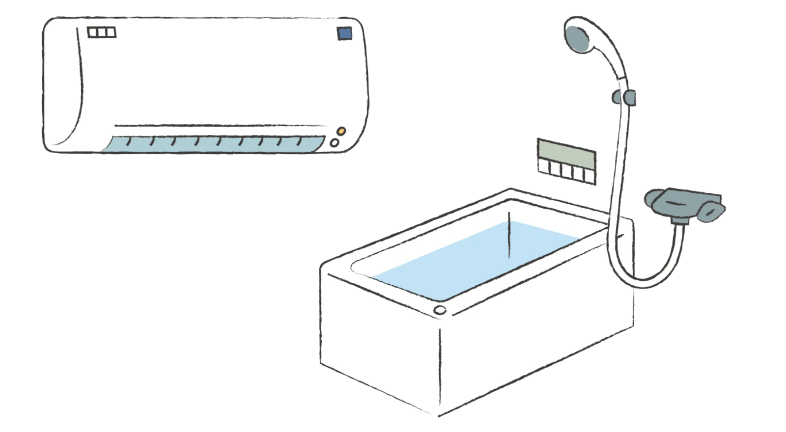 エアコンとお湯をはったお風呂のイラスト