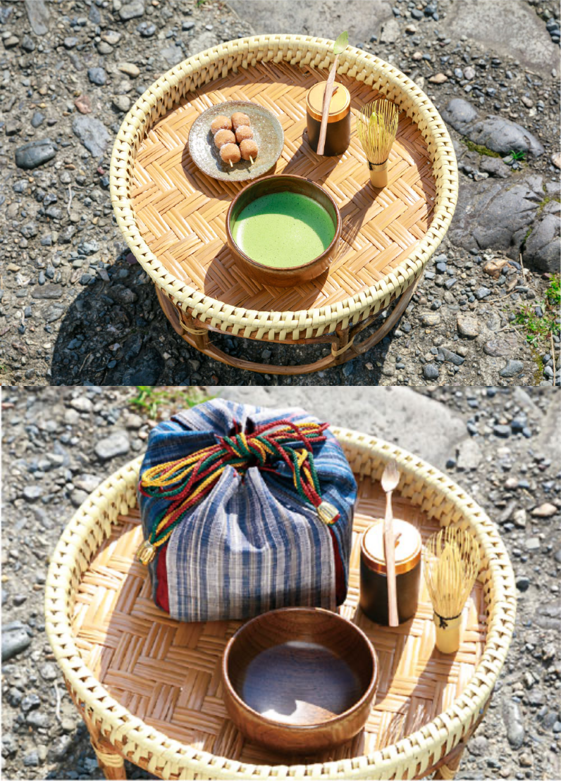 抹茶のお供・手作りのすはま団子と茶碗・茶入れ・茶杓