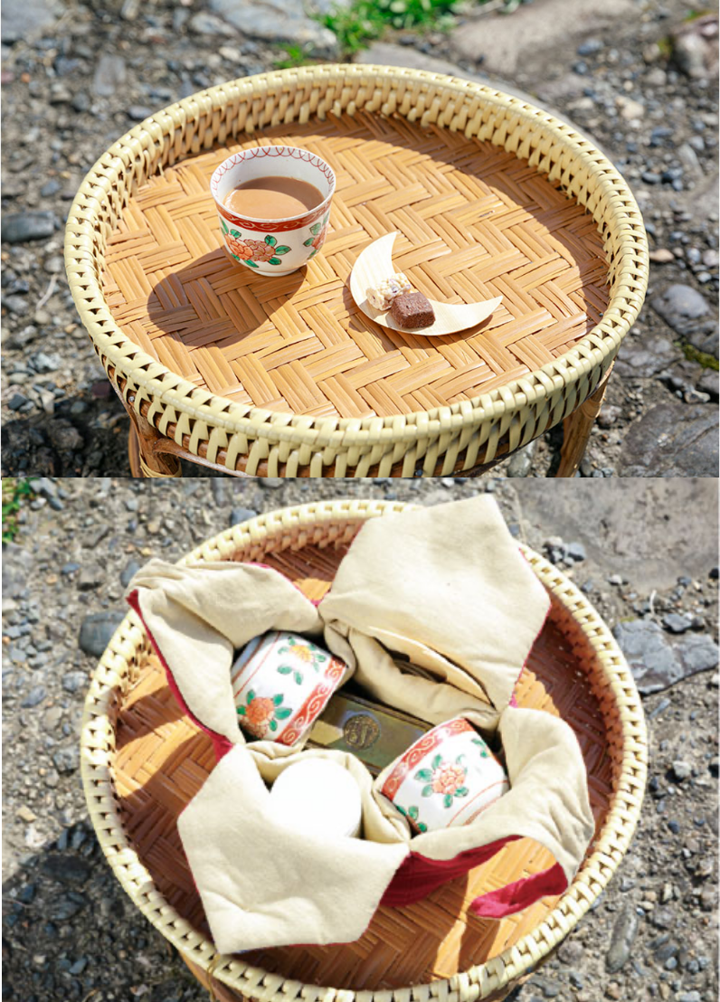 三日月銘々皿と台湾で見つけた茶器入れ