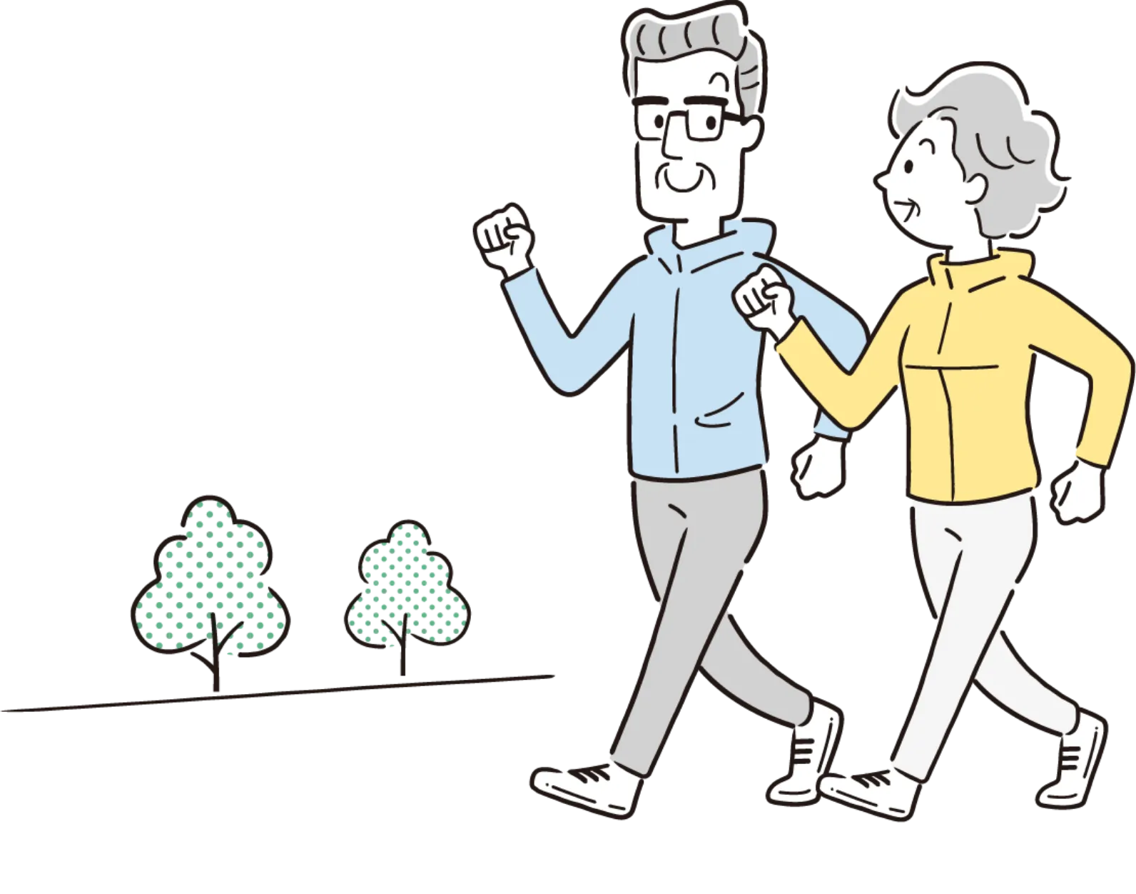 ウォーキングをする男性と女性の画像